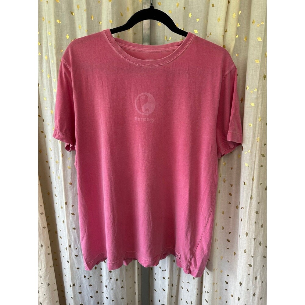 Life is Good Women's 100% Cotton Pink Mineral Wash Yin Yang Harmony T-Shirt L